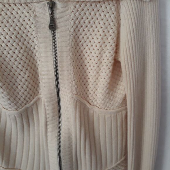 DKNY Jeans Cable Knit Shawl Neck Cardigan Sweater Women Small Cream Full Zip - Picture 4 of 10